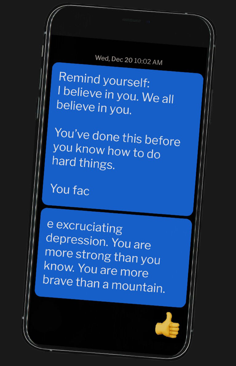 Text reminds a patient that Ursula believes in her